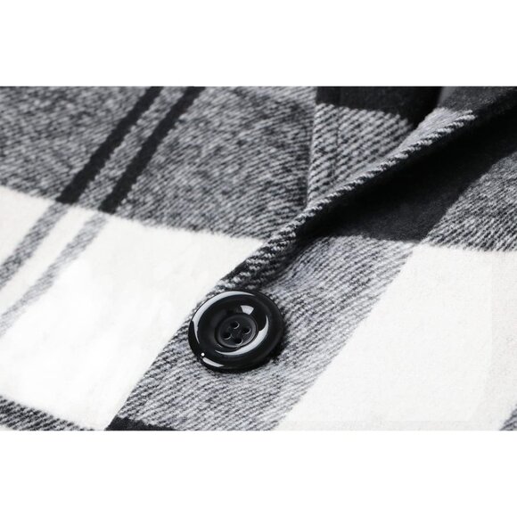 Men's White-plaid Casual Notched Plaid Single Breasted Wool Blend Formal Trench - Picture 4 of 6